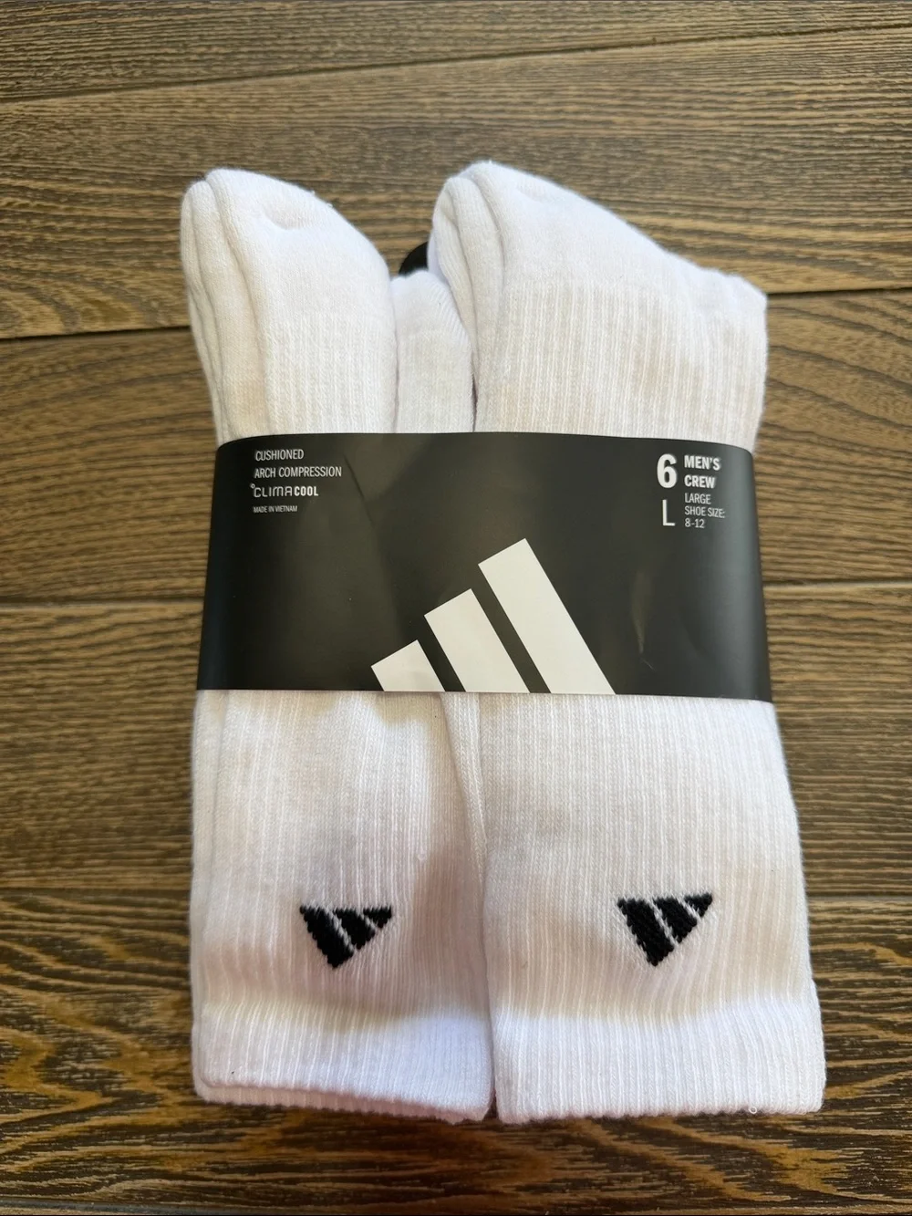 6-Pack Men's White Crew Socks with Black Logo